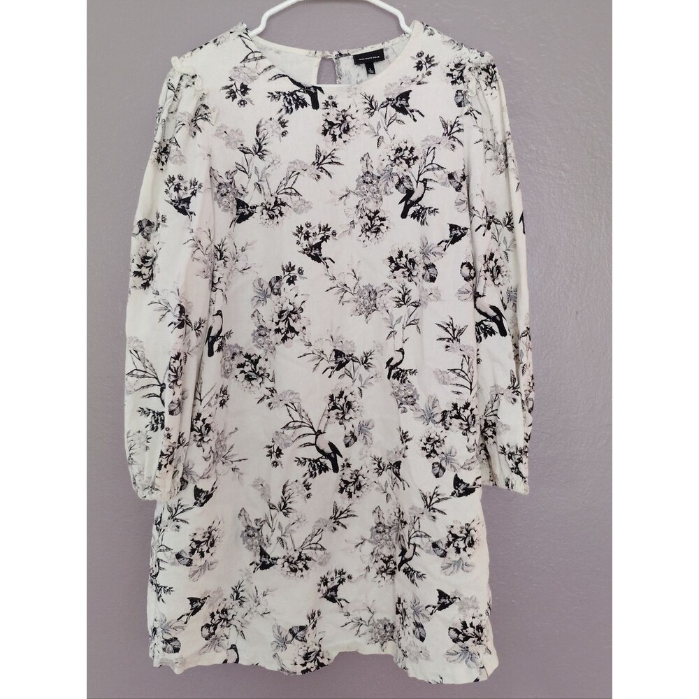 Who What Wear Linen Long Sleeve Floral Shift Dress